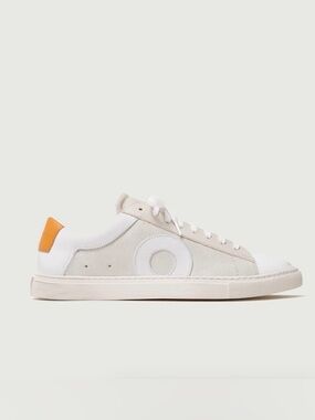 Oliver Cabell Low 1 Mango features Italian distressed leather sneakers